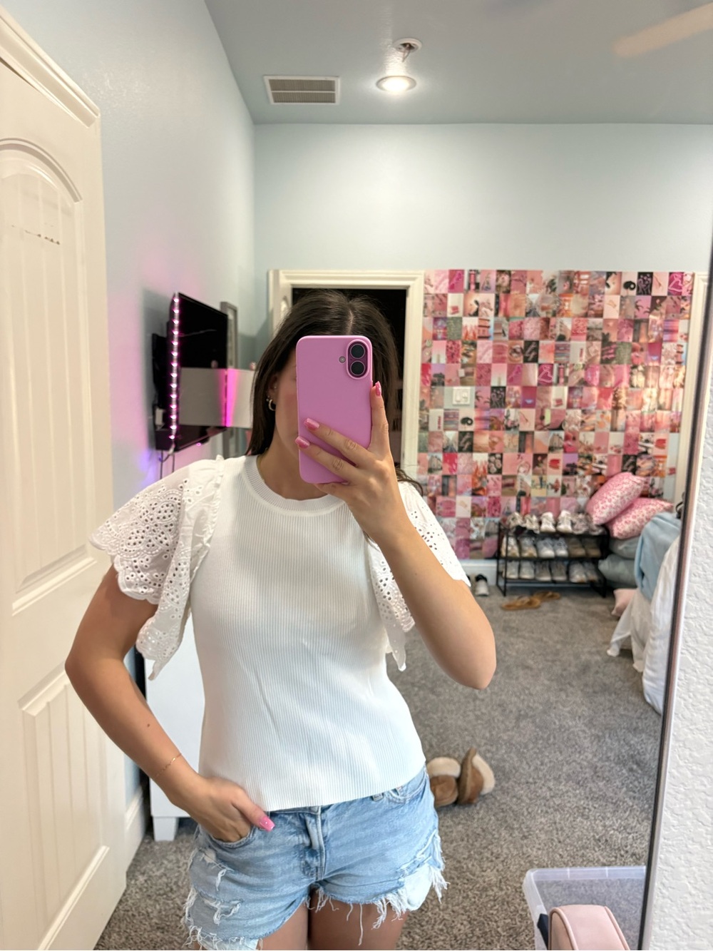 Lucy Paris White Eyelet Flutter Sleeve Top